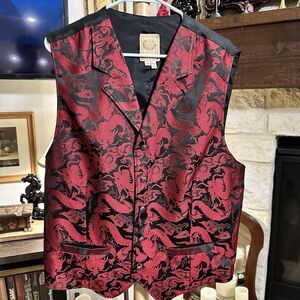 Wah Maker Vest Mens Extra Large Red Black Japanese Dragon Brocade Waistcoat USA